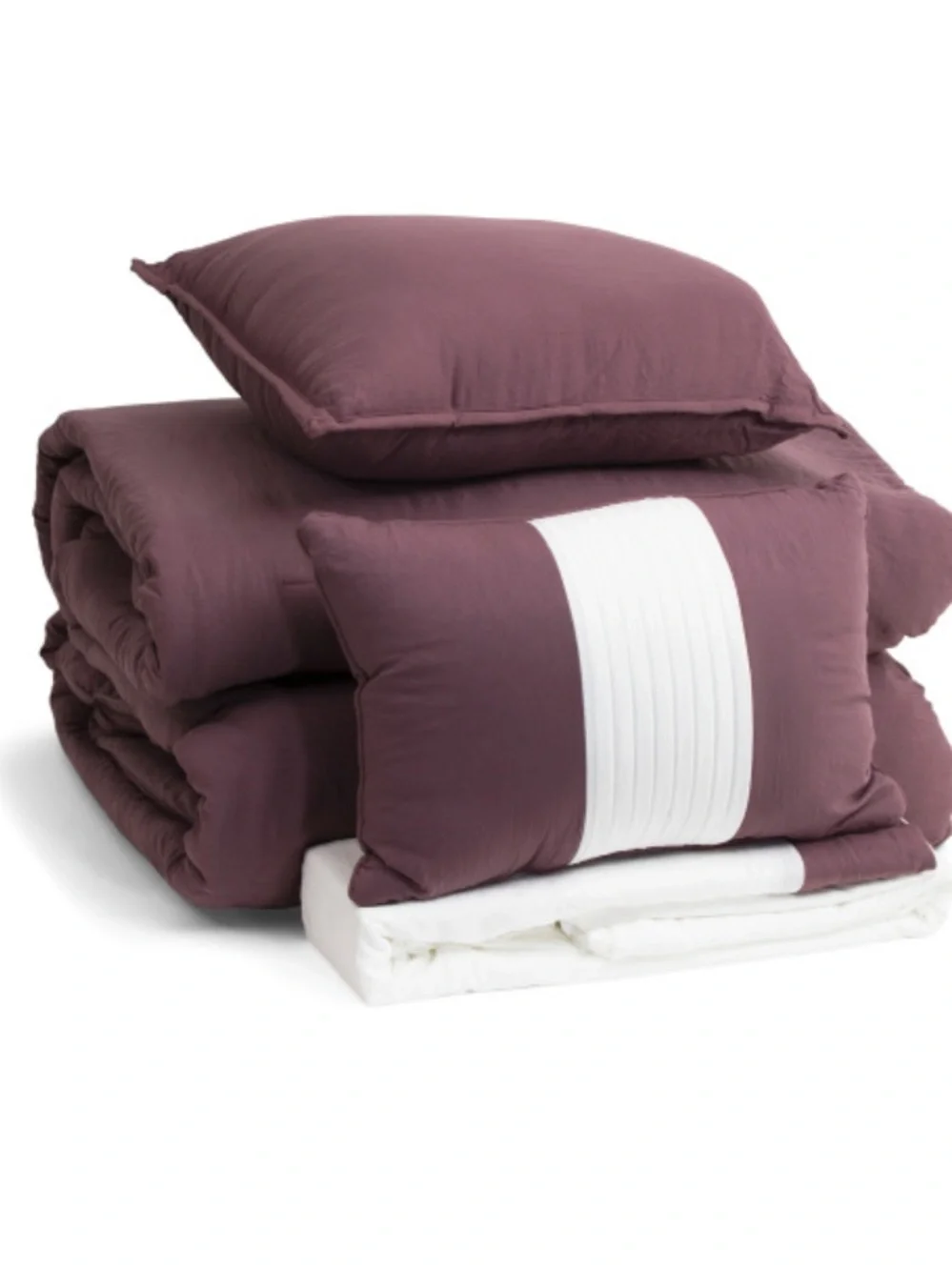 SL HOME 10pc Comforter Set Plum Comforter Set with White Accents